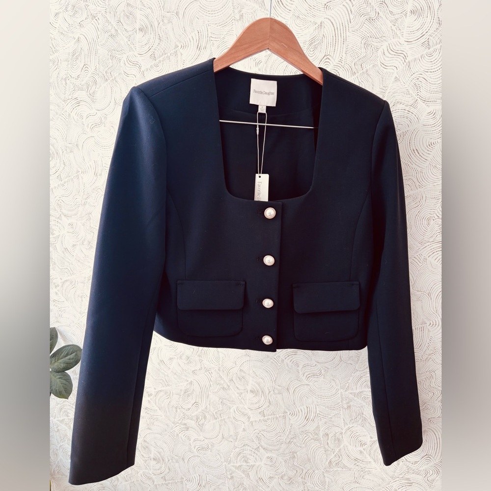 Favorite Daughter The Laura Crop Jacket Black with Pearl Buttons M